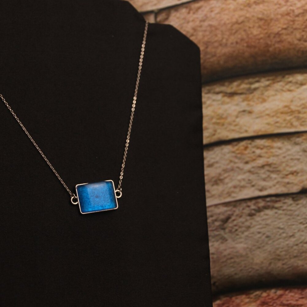 Hand Crafted Epoxy Blue Cube Pandant necklace - Picture 8 of 9